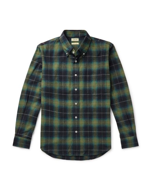 De Bonne Facture Button-Down Collar Checked Cotton-Flannel Shirt