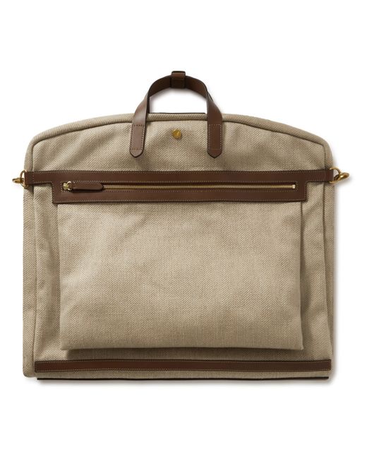 Mismo Leather-Trimmed Herringbone Linen Suit Carrier