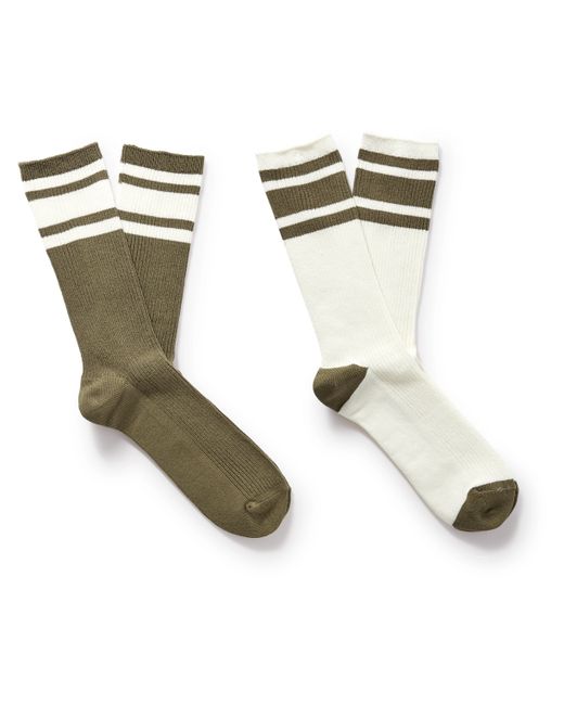 Mr P. Mr P. Two-Pack Striped Ribbed Cotton-Blend Socks