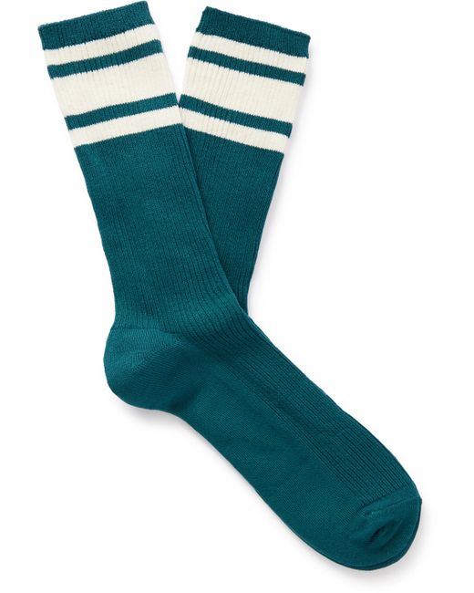Mr P. Mr P. Striped Ribbed Stretch Cotton-Blend Socks