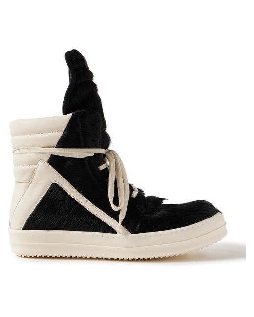 Rick Owens Geobasket Calf Hair and Leather High-Top Sneakers