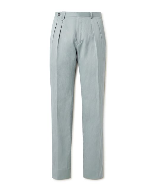 Brioni Elba Straight-Leg Pleated Silk and Linen-Blend Twill Trousers