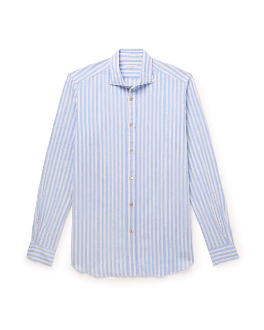 Boglioli Cutaway-Collar Striped Linen and Cotton-Blend Shirt