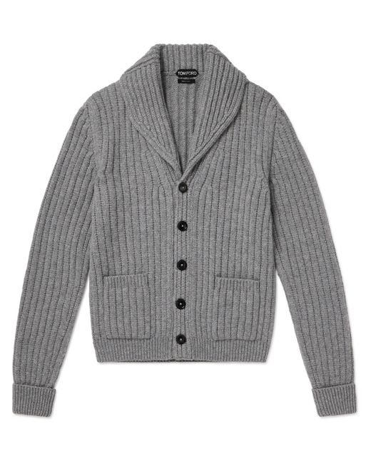 Tom Ford Shawl-Collar Ribbed Wool and Cashmere-Blend Cardigan