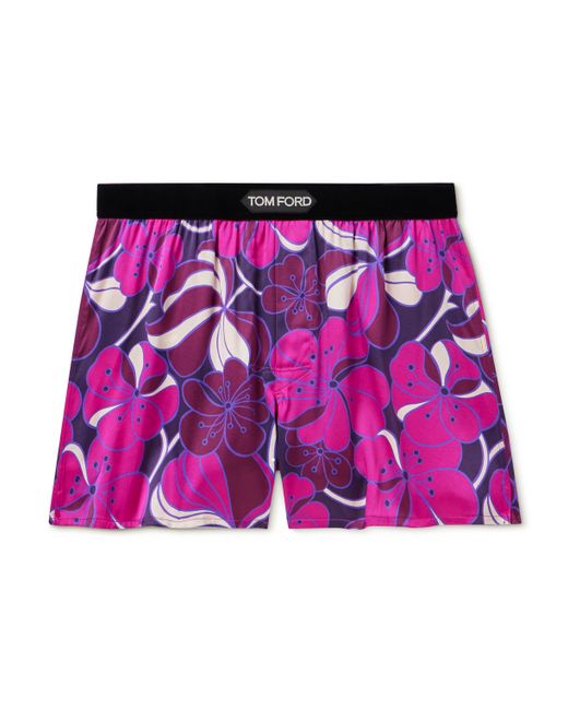 Tom Ford Floral-Print Velvet-Trimmed Stretch-Silk Satin Boxer Shorts