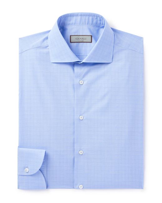 Canali Cutaway-Collar Checked Cotton-Poplin Shirt