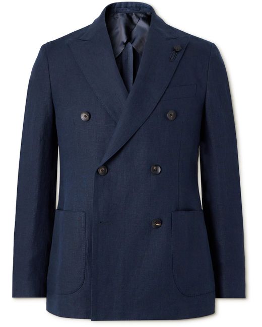 Lardini Slim-Fit Double-Breasted Linen Suit Jacket