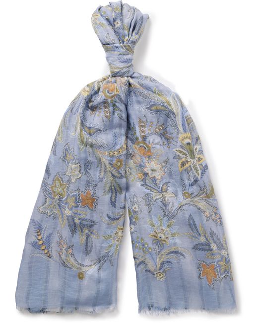 Etro Floral-Print Striped Double-Faced Modal-Blend Voile Scarf