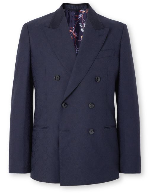 Etro Double-Breasted Felt-Trimmed Wool-Jacquard Suit Jacket