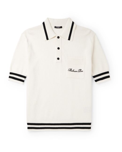 Balmain Logo-Embroidered Striped Knitted Polo Shirt
