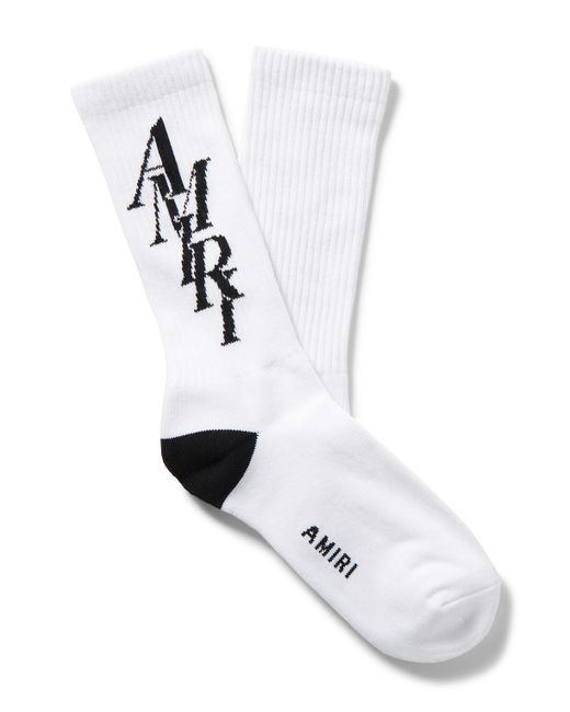Amiri Stack Logo-Jacquard Ribbed Cotton-Blend Socks