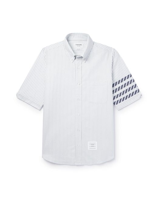 Thom Browne Button-Down Collar Grosgrain-Trimmed Cotton-Poplin Shirt