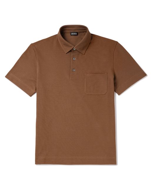 Z Zegna Leather-Trimmed Cotton-Piqué Polo Shirt