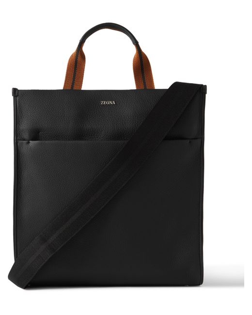 Z Zegna Striped Webbing-Trimmed Full-Grain Leather Tote Bag