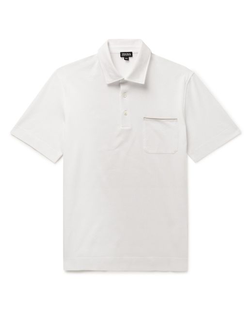 Z Zegna Nubuck-Trimmed Cotton-Piqué Polo Shirt
