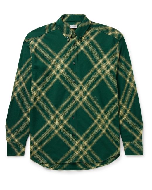 Burberry Oversized Button-Down Collar Checked Wool-Flannel Shirt