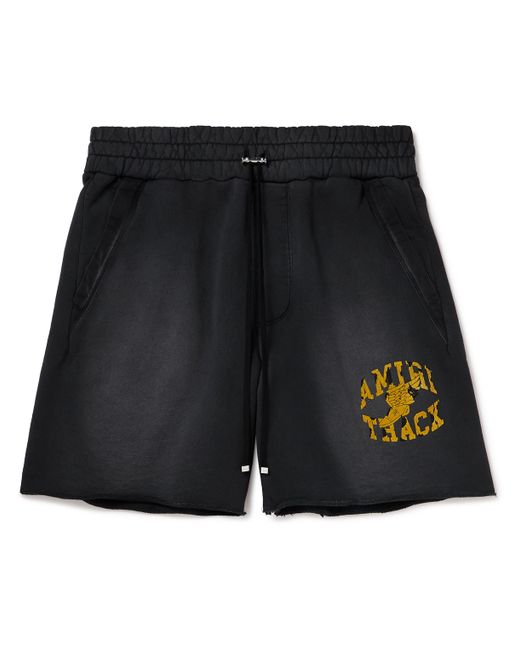 Amiri Straight-Leg Logo-Flocked Distressed Cotton-Jersey Drawstring Shorts