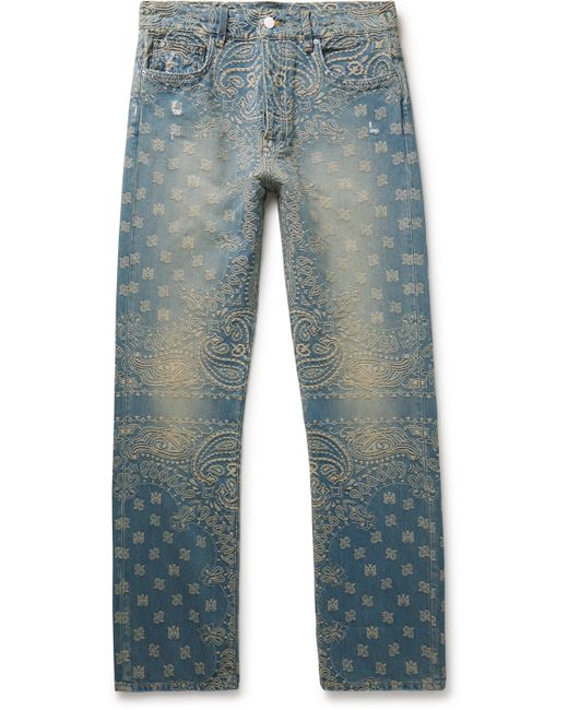 Amiri Straight-Leg Distressed Bandana-Jacquard Jeans UK/US 28