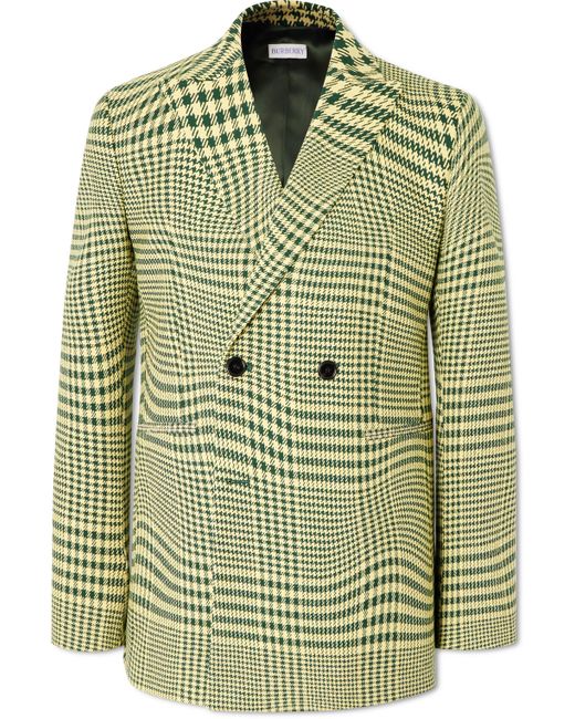 Burberry Double-Breasted Houndstooth Wool-Blend Suit Jacket
