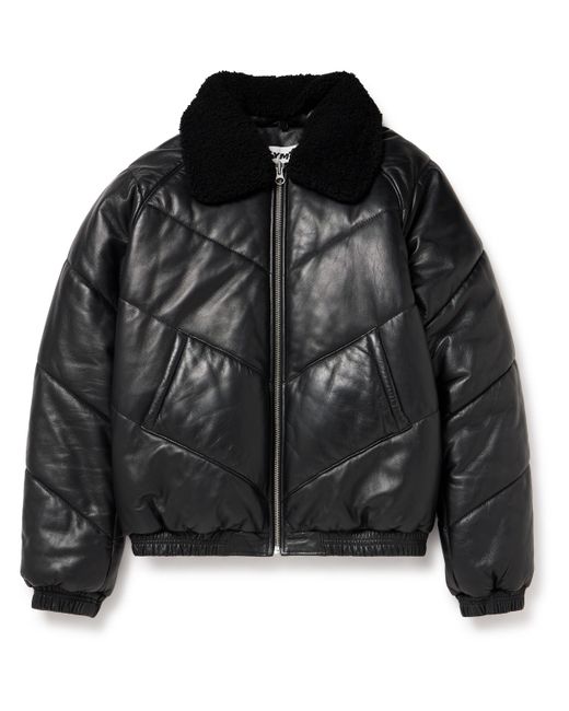 Ymc Kool Herc Shearling-Trimmed Quilted Padded Leather Jacket