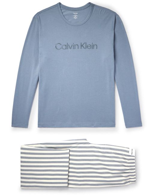 Calvin Klein Logo-Embroidered Striped Cotton-Blend Pyjama Set