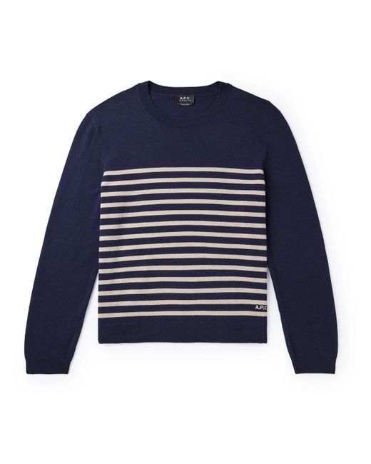 A.P.C. . Matthew Striped Logo-Embroidered Cashmere and Cotton-Blend Sweater