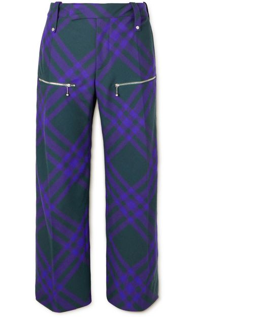 Burberry Wide-Leg Bleated Checked Virgin Wool Trousers