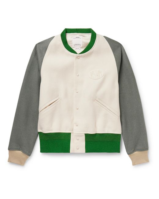 Visvim Colour-Block Logo-Appliquéd Wool and Linen-Blend Varsity Jacket