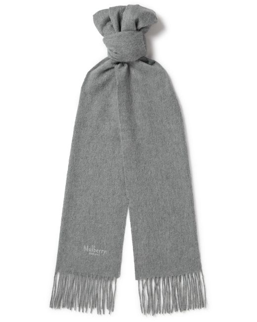 Mulberry Fringed Logo-Embroidered Cashmere Scarf