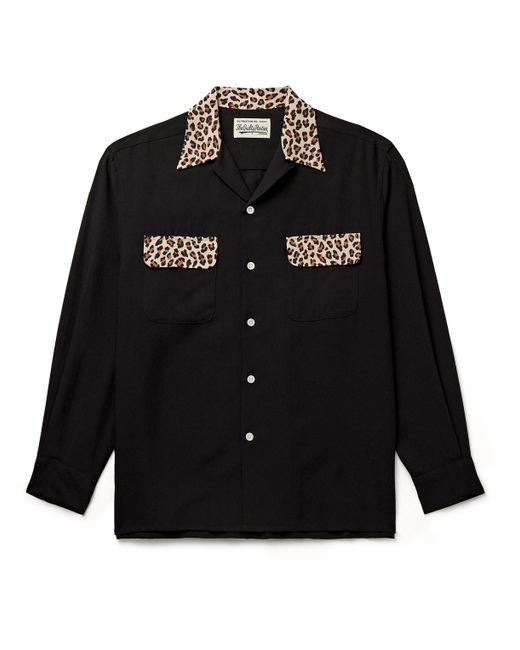 Wacko Maria Convertible-Collar Leopard Print-Trimmed TENCEL Lyocell Shirt