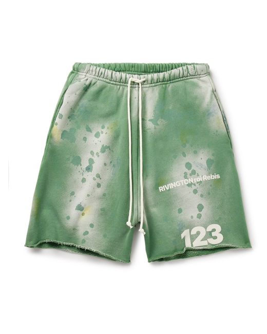 Rrr123 Gym Bag Straight-Leg Logo-Print Paint-Splattered Cotton-Jersey Drawstring Shorts