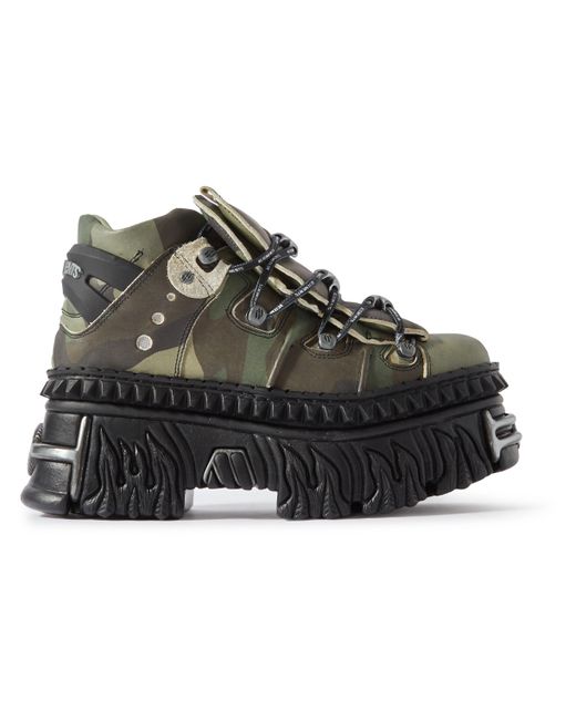Vetements New Rock Embellished Camouflage-Print Leather Platform Sneakers