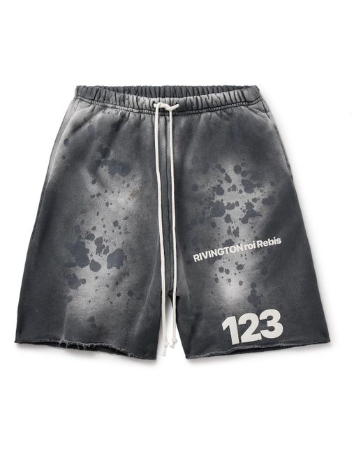 Rrr123 Gym Bag Straight-Leg Logo-Print Paint-Splattered Cotton-Jersey Drawstring Shorts