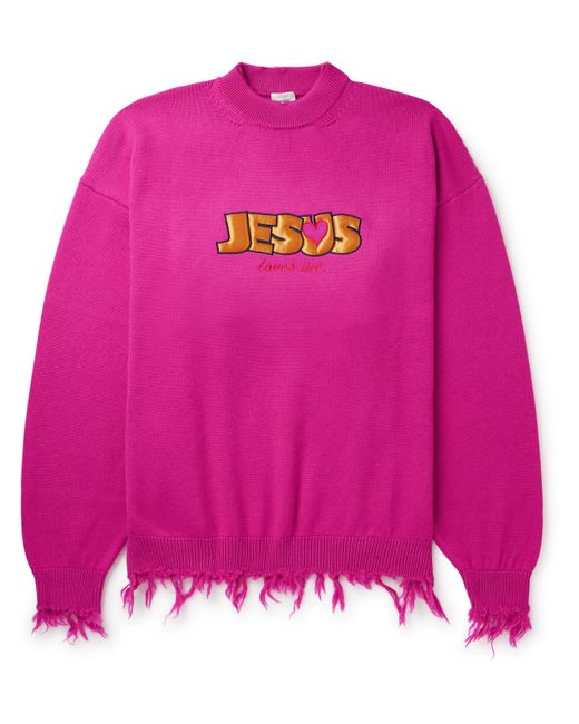 Vetements Jesus Loves You Distressed Merino Wool Sweater