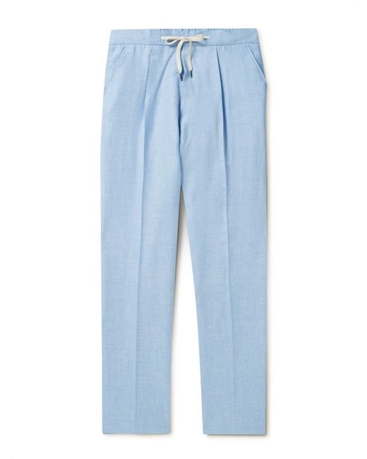 Mr P. Mr P. Tapered Pleated Virgin Wool Linen and Silk-Blend Drawstring Trousers