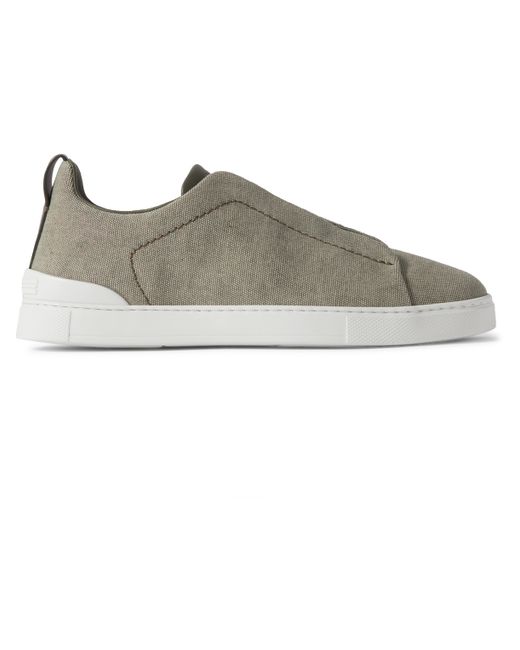 Z Zegna Triple Stitch Leather-Trimmed Canvas Sneakers