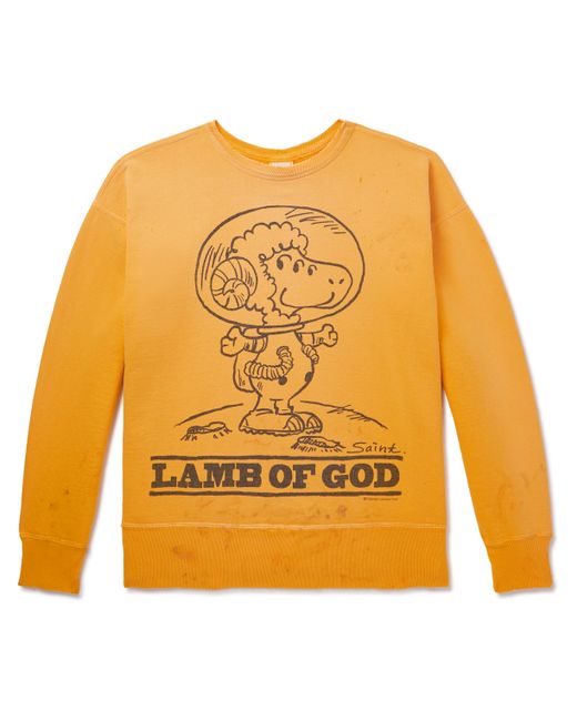 Saint Mxxxxxx Distressed Printed Cotton-Jersey Sweatshirt