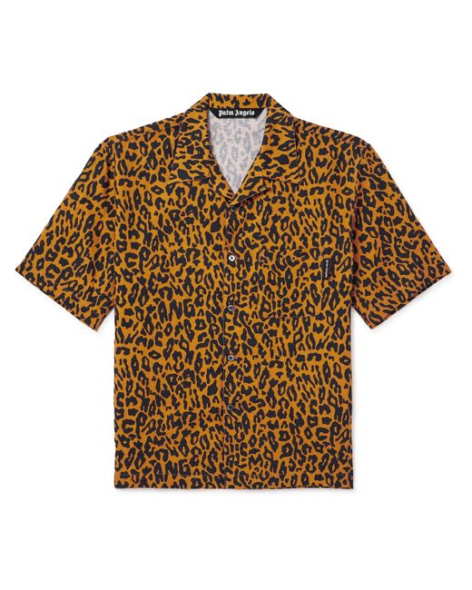 Palm Angels Camp-Collar Cheetah-Print Linen and Cotton-Blend Shirt