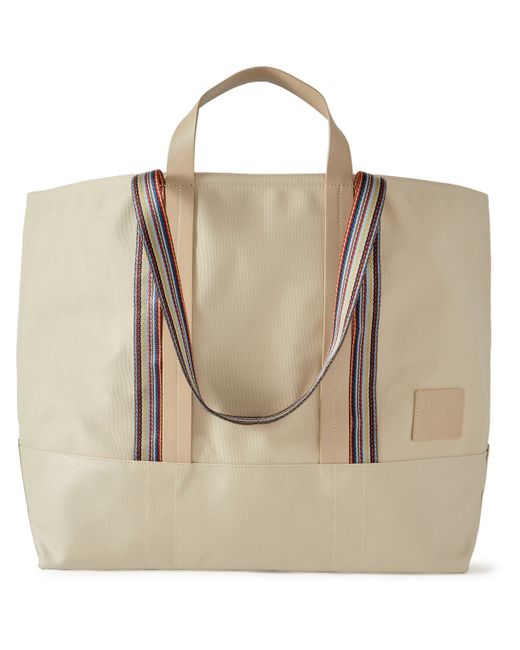 Paul Smith Striped Leather and Webbing-Trimmed Cotton-Blend Canvas Tote Bag
