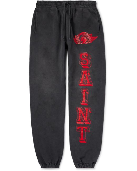 Saint Mxxxxxx Angel of Death Tapered Logo-Print Cotton-Jersey Sweatpants