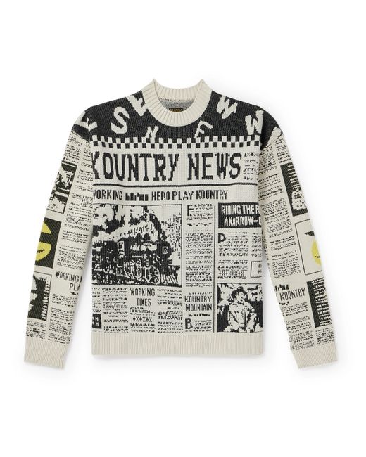 Kapital 8G Newspaper Intarsia-Knit Sweater