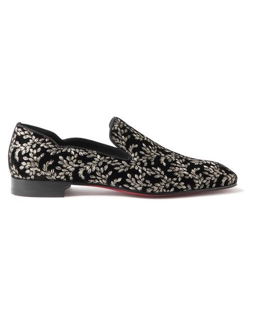 Christian Louboutin Dandy Chick Grosgrain-Trimmed Embroidered Velour Loafers