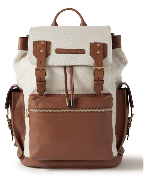 Brunello Cucinelli Cotton and Linen-Blend Twill Leather Backpack