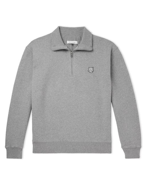 Maison Kitsuné Logo-Appliquéd Cotton-Jersey Half-Zip Sweatshirt