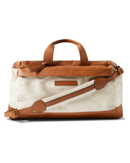 Brunello Cucinelli Leather-Trimmed Cotton and Linen-Blend Canvas Duffle Bag