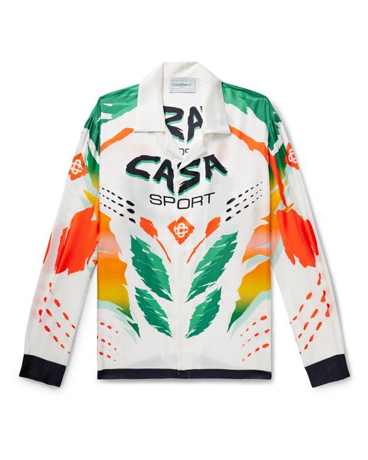 Casablanca Casa Moto Convertible-Collar Printed Silk-Twill Shirt