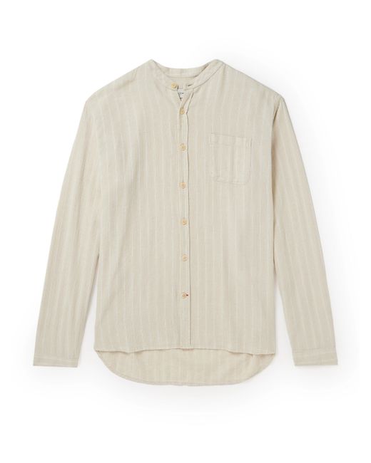 Oliver Spencer Grandad-Collar Striped Cotton and Linen-Blend Shirt UK/US 14.5
