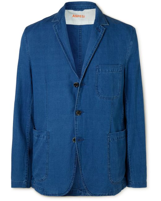 Aspesi Samuraki Unstructured Convertible-Collar Herringbone Cotton Blazer