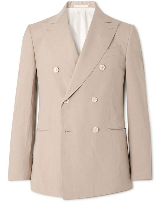 Caruso Norma Double-Breasted Silk and Linen-Blend Suit Jacket