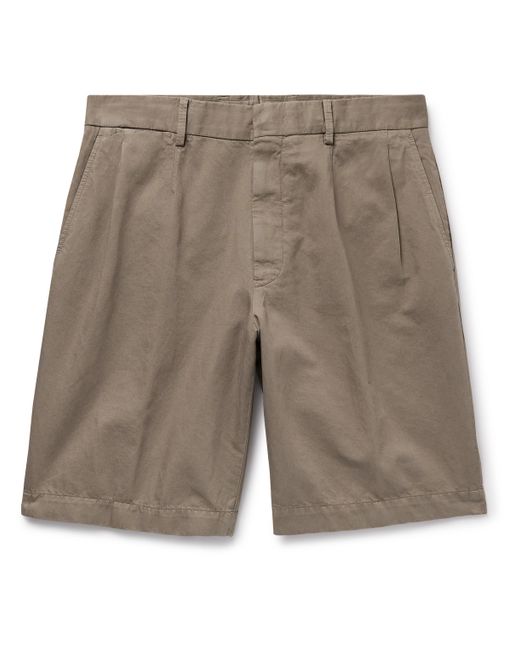 Z Zegna Straight-Leg Pleated Cotton and Linen-Blend Shorts